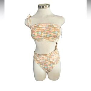La Porte One Shoulder Cut Out One Piece Swimsuit Printed Size Medium NWT